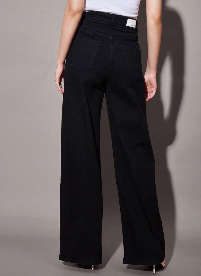 SASSAFRAS High-Rise Straight Fit Black Jeans for Women - Image 3