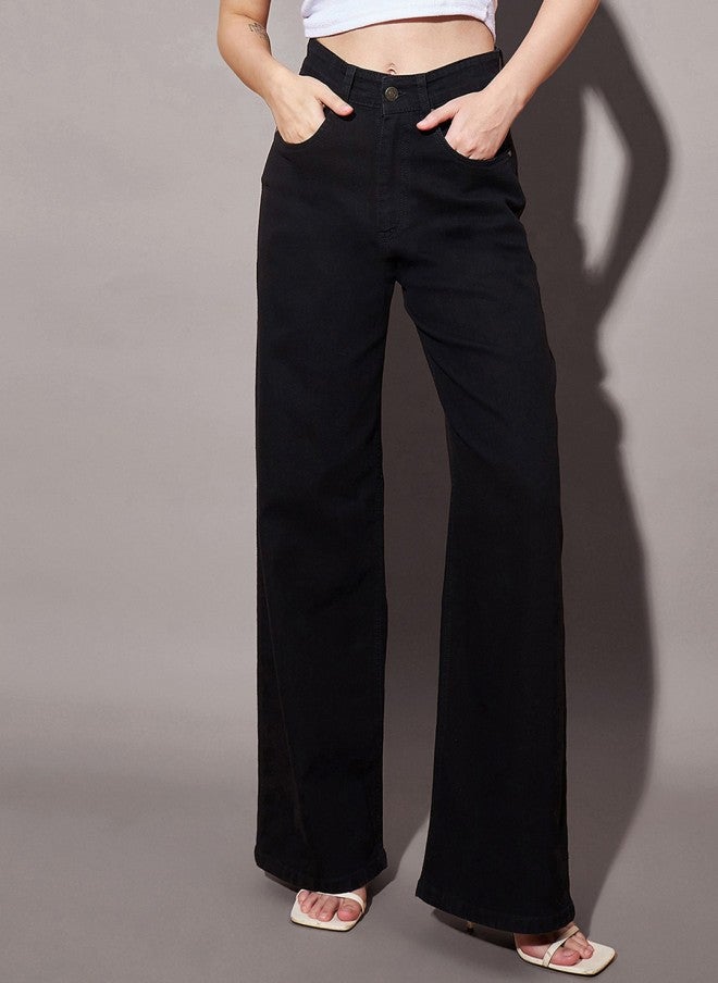 SASSAFRAS High-Rise Straight Fit Black Jeans for Women - Image 1