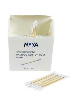 MYYA Myya Bamboo Cotton Earbuds |200 pcs | Cotton Buds suitable for Adults and Babies | Multipurpose Dual tip cotton buds with sustainable bamboo stick.  - Image 1