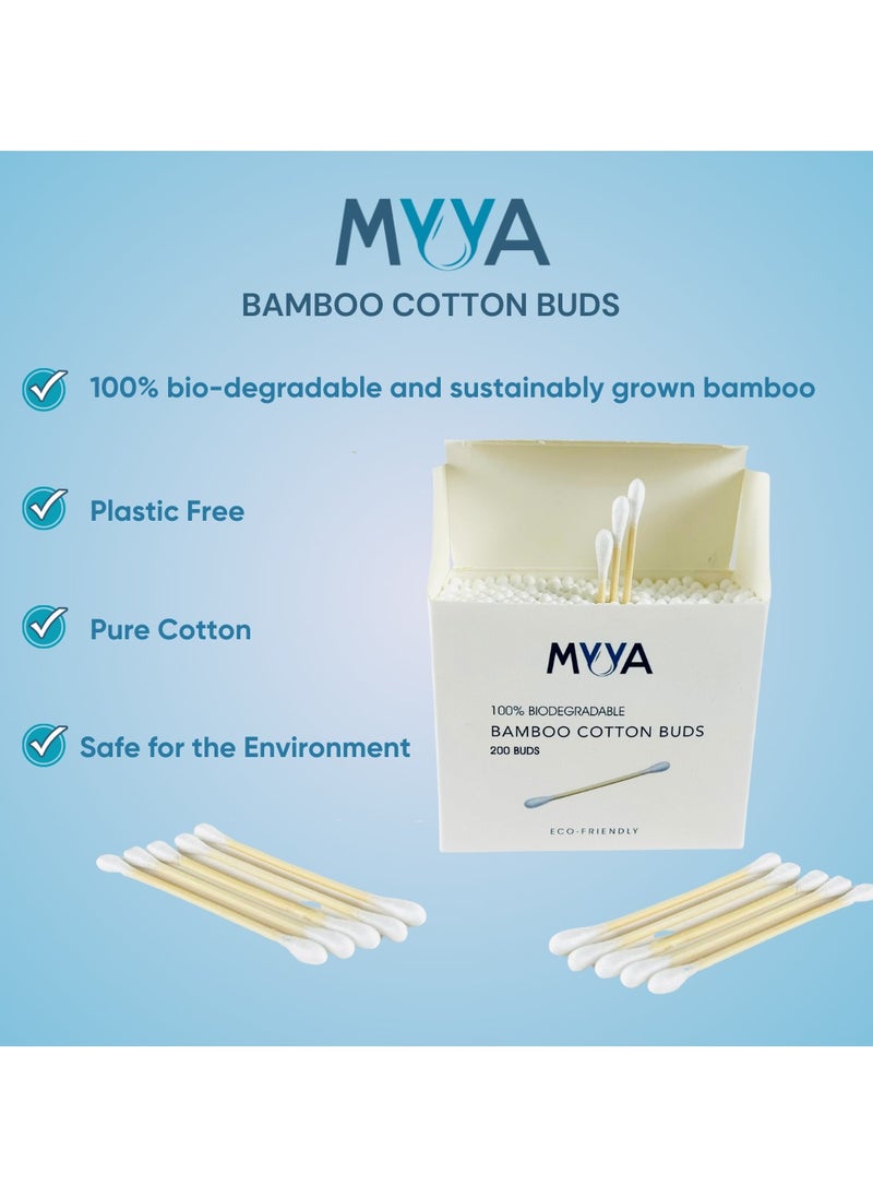MYYA Myya Bamboo Cotton Earbuds |200 pcs | Cotton Buds suitable for Adults and Babies | Multipurpose Dual tip cotton buds with sustainable bamboo stick.  - Image 4