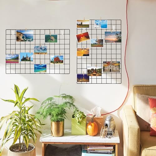 GBYAN 2 Pack Large Wall Grid Panels with Light and Clips, Photo Display Board, Picture Frame Collage Board, Wire Grid Wall Panel Room Decoration,Black - Image 4