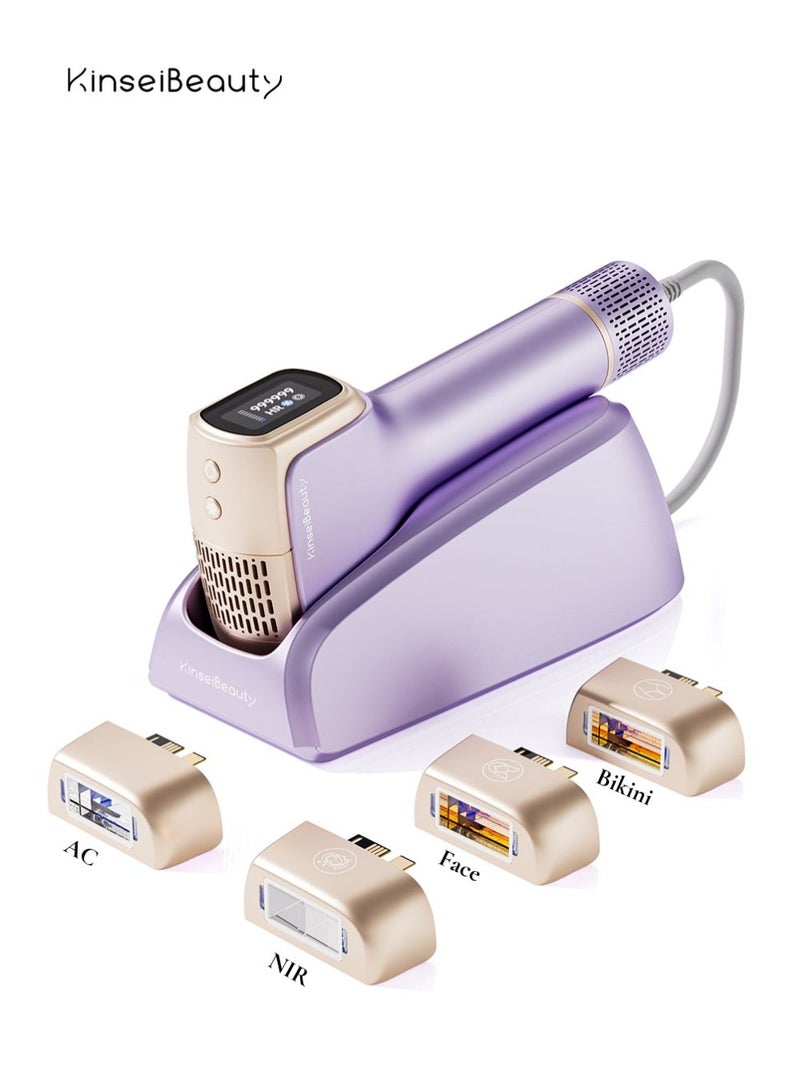 T36 999,999 Flashes 10 Energy Levels Laser Hair Removal, 4℃ Ice Cooling Painless IPL Hair Removal Device, 0.5s/Flash, Extra-large 3.9cm² light outlet, Intelligent Skin Tone Recognition Laser Epilator, Laser Hair Removal Device for Whole Body Bikini Face Arm Armpit Back Leg(1*NIR+1*Bikini+1*Face+1*AC Lamp)