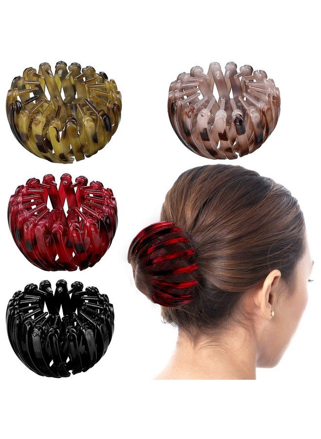 Tatuo 4 Pcs Birds Nest Hair Clip Expandable Ponytail Holder Clip Vintage Geometric Retractable Hair Loops Ponytail Hairpin Bun Maker Hair Styling Tool Claw Hair Clips For Woman Girls Hair Accessories  - Image 1