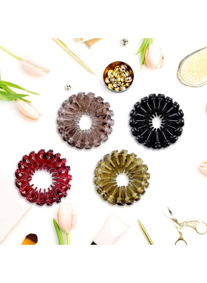 Tatuo 4 Pcs Birds Nest Hair Clip Expandable Ponytail Holder Clip Vintage Geometric Retractable Hair Loops Ponytail Hairpin Bun Maker Hair Styling Tool Claw Hair Clips For Woman Girls Hair Accessories  - Image 3