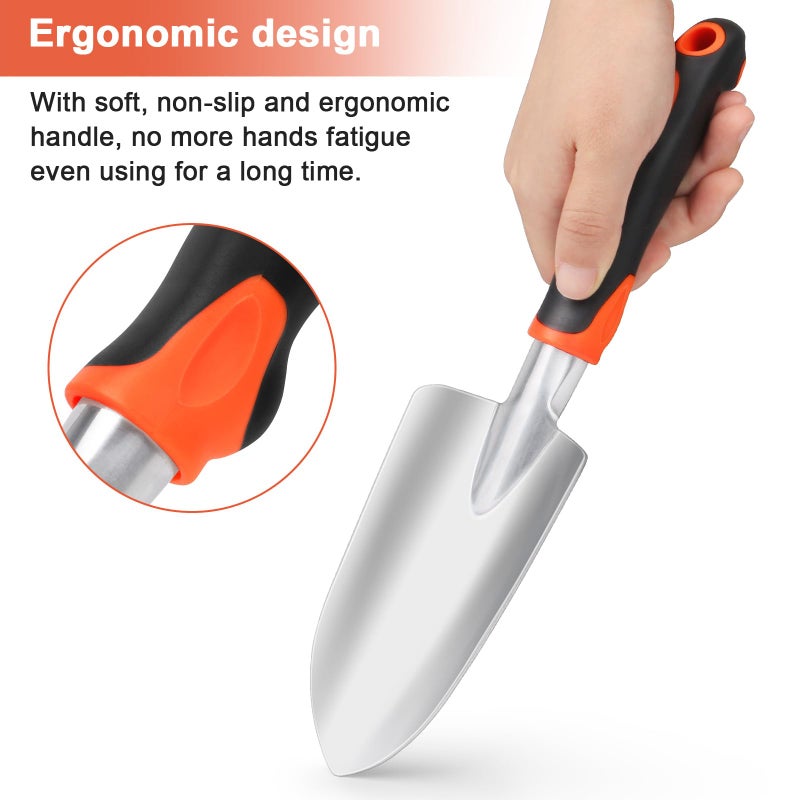 MECHEER Garden Shovel Garden Hand Trowel, Heavy Duty Hand Shovel with Ergonomic Handle, Small Gardening Tools for Digging, Rust Resistant Gardening Spade Trowel Tools, Orange - Image 4