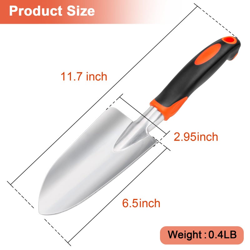 MECHEER Garden Shovel Garden Hand Trowel, Heavy Duty Hand Shovel with Ergonomic Handle, Small Gardening Tools for Digging, Rust Resistant Gardening Spade Trowel Tools, Orange - Image 2