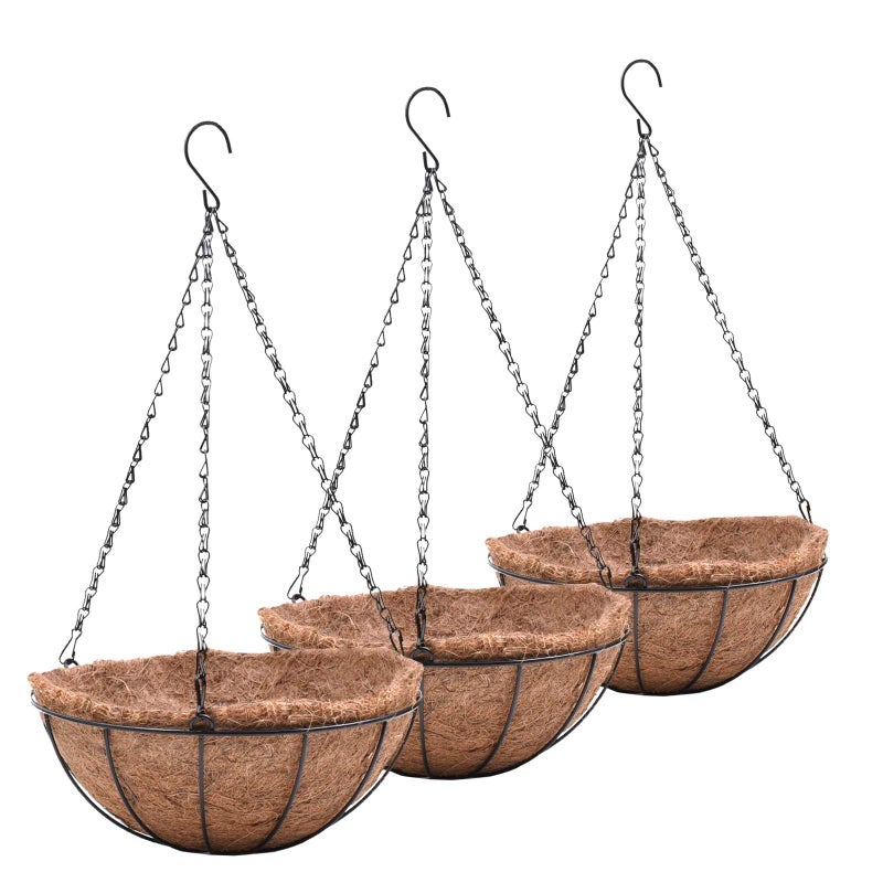 EIMQUVW Metal Hanging Planters Basket Set of 3 Hanging Flower Pots 12 Inch Chain Round Wire Plant Holder with Coco Coir Liner Garden Watering Hanging Baskets for Patio Garden Outdoor1 - Image 1