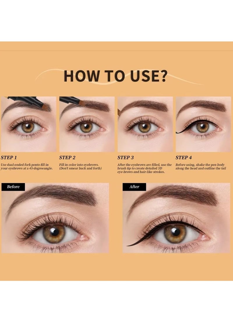HelloKiss - Brow and Line 2in1 Ink Pen for Eyebrow and Eyeliner Pen Waterproof Eyeliner Pencil 3D Microblading Eyebrow Tattoo Pencil 4 Fork Tip with Eyeliner Grey Eyebrow and Black Eyeliner Pencil 03 - Image 1