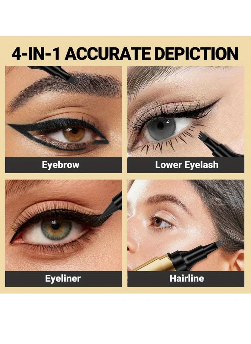 HelloKiss - Brow and Line 2in1 Ink Pen for Eyebrow and Eyeliner Pen Waterproof Eyeliner Pencil 3D Microblading Eyebrow Tattoo Pencil 4 Fork Tip with Eyeliner Grey Eyebrow and Black Eyeliner Pencil 03 - Image 1