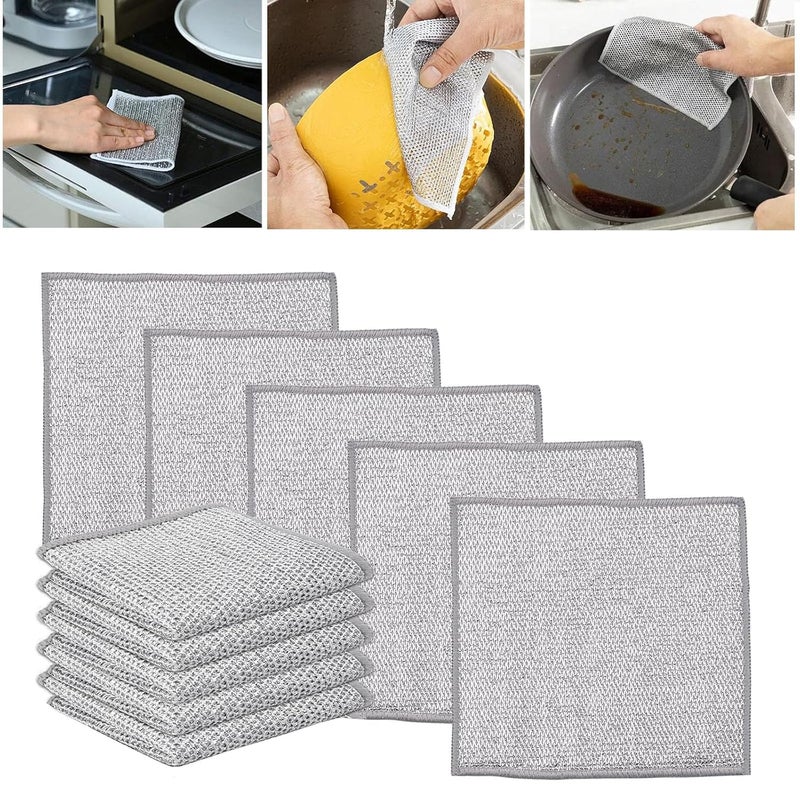 LPMXYW 10pcs Multipurpose Wire Dishwashing Rags NonScratch White Wire Mesh Kitchen Cloth Dishcloth