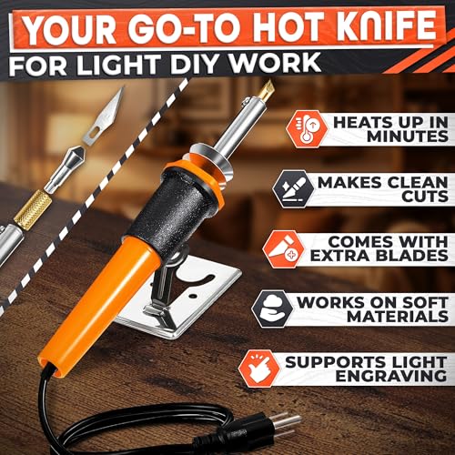 V TOWER Hot Knife Cutting Tool - Reliable Easy to Use Hot Knife Plastic Cutter for Wood, Plastic, Foam, Crafts, Wires, 55" Cable, 30W Power Draw - 10 Blades, 2 Blade Holders & 1 Wood Burning Tip Included - Image 4