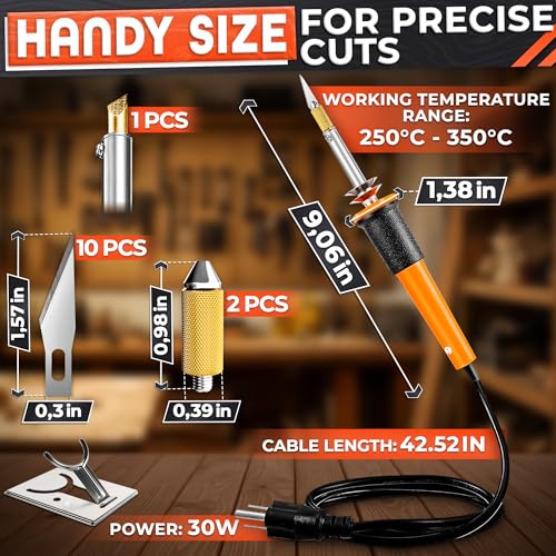 V TOWER Hot Knife Cutting Tool - Reliable Easy to Use Hot Knife Plastic Cutter for Wood, Plastic, Foam, Crafts, Wires, 55" Cable, 30W Power Draw - 10 Blades, 2 Blade Holders & 1 Wood Burning Tip Included - Image 2