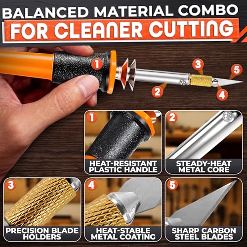 V TOWER Hot Knife Cutting Tool - Reliable Easy to Use Hot Knife Plastic Cutter for Wood, Plastic, Foam, Crafts, Wires, 55" Cable, 30W Power Draw - 10 Blades, 2 Blade Holders & 1 Wood Burning Tip Included - Image 3