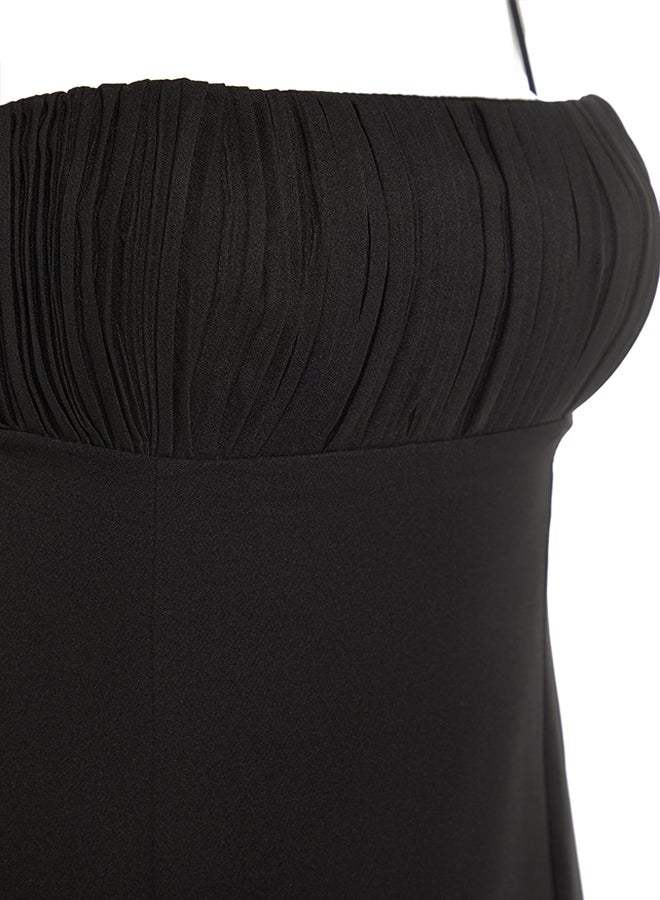 Black Detailed Woven Elegant Evening Dress TPRSS22EL0967