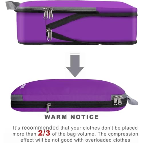 BAGAIL 4 Set/6 Set/8 Set Compression Packing Cubes Travel Accessories Expandable Packing Organizers (Cloth Pattern, 4-Purple) - Image 3