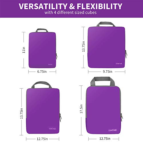 BAGAIL 4 Set/6 Set/8 Set Compression Packing Cubes Travel Accessories Expandable Packing Organizers (Cloth Pattern, 4-Purple) - Image 2