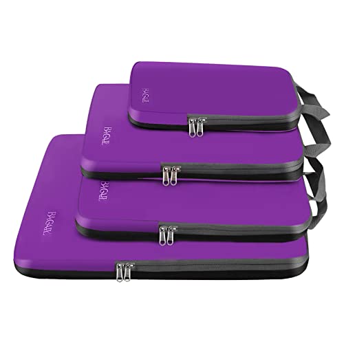 BAGAIL 4 Set/6 Set/8 Set Compression Packing Cubes Travel Accessories Expandable Packing Organizers (Cloth Pattern, 4-Purple) - Image 1