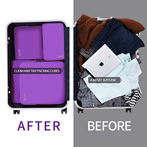 BAGAIL 4 Set/6 Set/8 Set Compression Packing Cubes Travel Accessories Expandable Packing Organizers (Cloth Pattern, 4-Purple) - Image 5