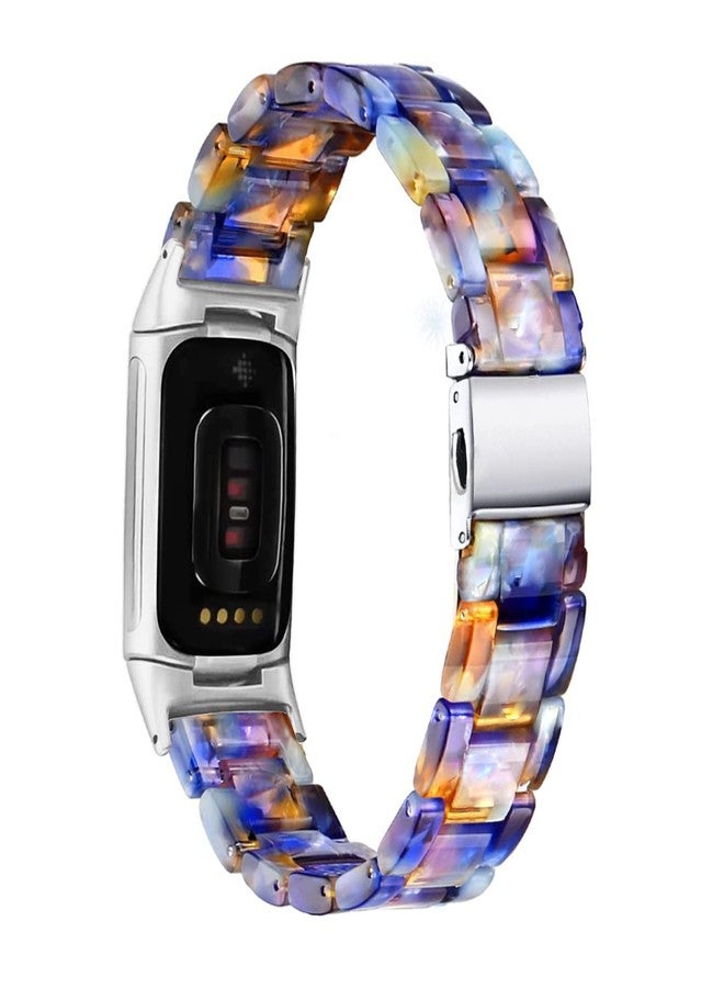 Omter Compatible with Resin Fitbit Charge 5 Band for Women Men Replacement Adjustable Wirstband Strap Bracelet(Flower Blue) - Image 3