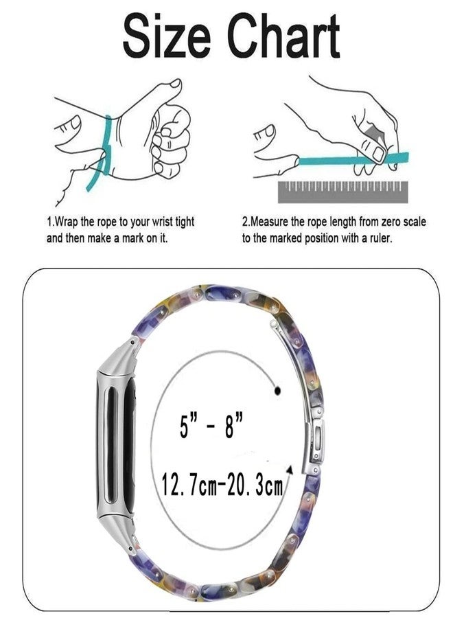 Omter Compatible with Resin Fitbit Charge 5 Band for Women Men Replacement Adjustable Wirstband Strap Bracelet(Flower Blue) - Image 5