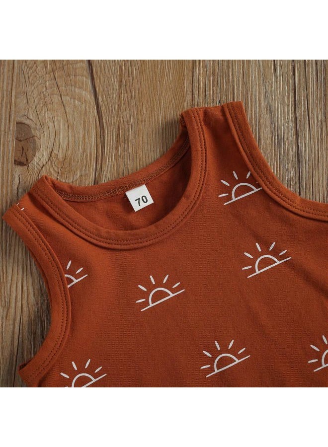 CIYCUIT 2Pcs Baby Boy Summer Clothes Sunshine Print Tank Top Shorts Set Outfits Brown 12-18 Months - Image 5