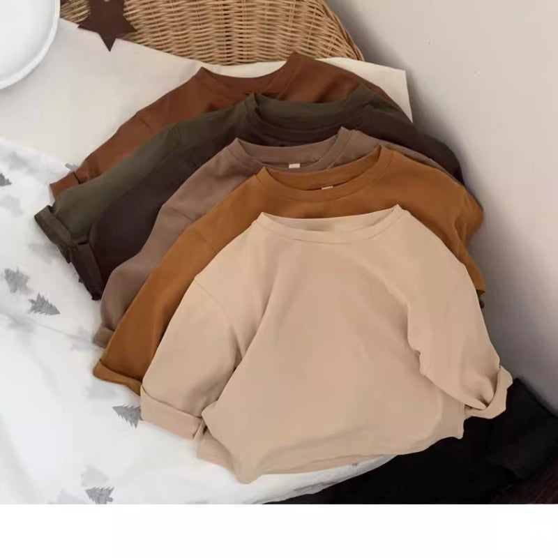 Men'S And Women'S Base Shirt Yyds Khaki Color Closed Eyes Korean Version Of Children'S New Cotton T-Shirt Foreign Style Long Sleeve Long T - Image 2