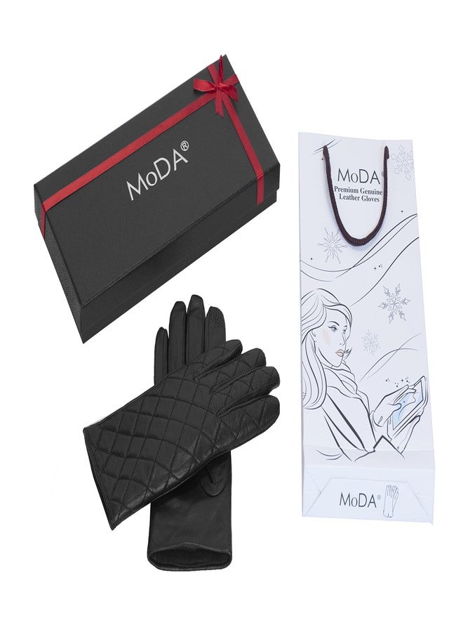 MoDA Ms. Rocky Women Leather Quilted Fashion Driving Winter Gloves - Image 2