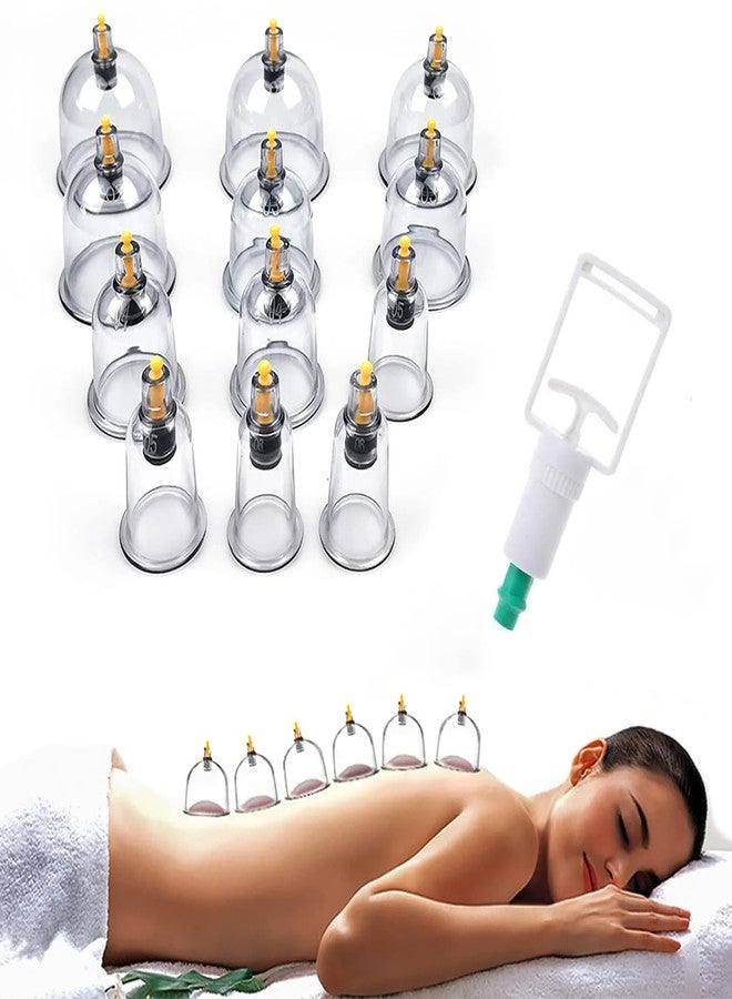 DOSJNI SET OF 1 | 12 Cupping Cups Bio Magnetic Traditional Chinese Therapy Cupping Set Household Pull Out Vacuum Cupping Kit, Chinese Massage Medical Cupping Set Acupuncture with Extension Tube - Image 1