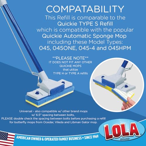 LOLA Squeeze Matic Butterfly Sponge Mop Refill, 9", Replacement Head, Floor Cleaning, Comparable w/Quickie Type S Sponge Mop Refill, 1 Pack - Image 3