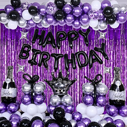 Nigifter Purple and Black Birthday Decorations for Men Women Purple Happy Birthday Decorations for Boys Girls Happy Birthday Banner Balloons Decoration for Him Her Bday Party Balloons Backdrop Supplies - Image 1