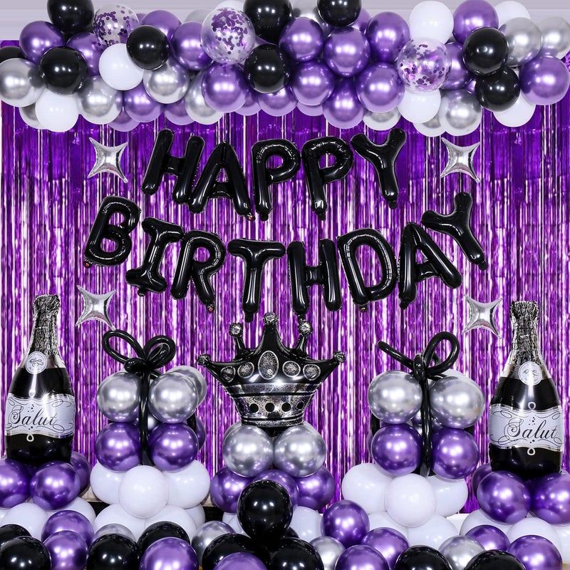 Nigifter Purple and Black Birthday Decorations for Men Women Purple Happy Birthday Decorations for Boys Girls Happy Birthday Banner Balloons Decoration for Him Her Bday Party Balloons Backdrop Supplies - Image 3