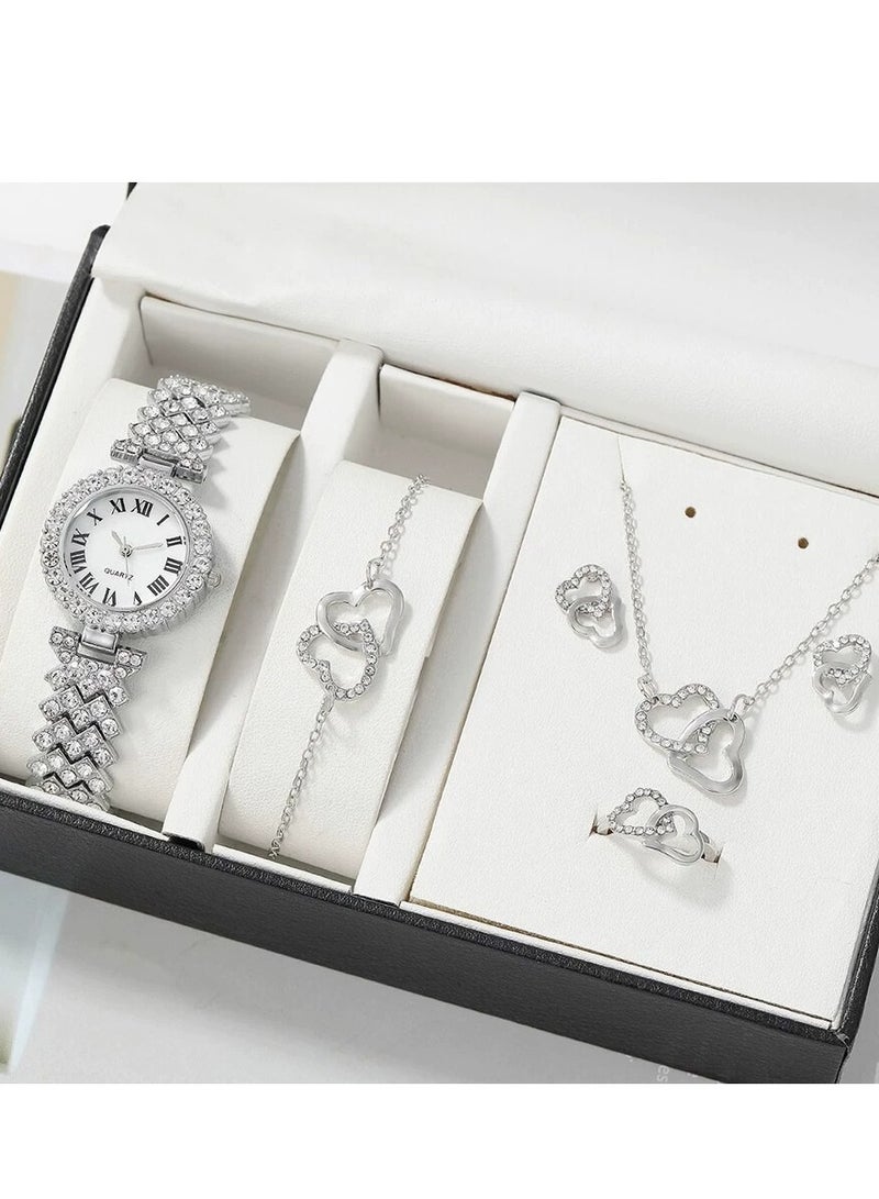 [2025 New Design]Ladies Watch Fashionable Women Quartz Diamond Wristwatch Classic Simple Watches Business Decoration Bangle Bracelet Necklace Ring Earring Girl Gift Set  - Image 1