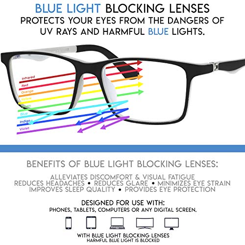 Yogo Vision Kids Computer Glasses, Blue Light Blocking Filter-For Video Games, Tablets, Kindle Screen, Electronic Devices Protects Against Eyestrain For Boys and Girls-Black and White FrameCase Included - Image 5