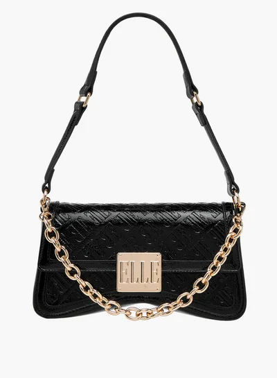 ELLE Monogram Embossed Shoulder Bag with Button Closure