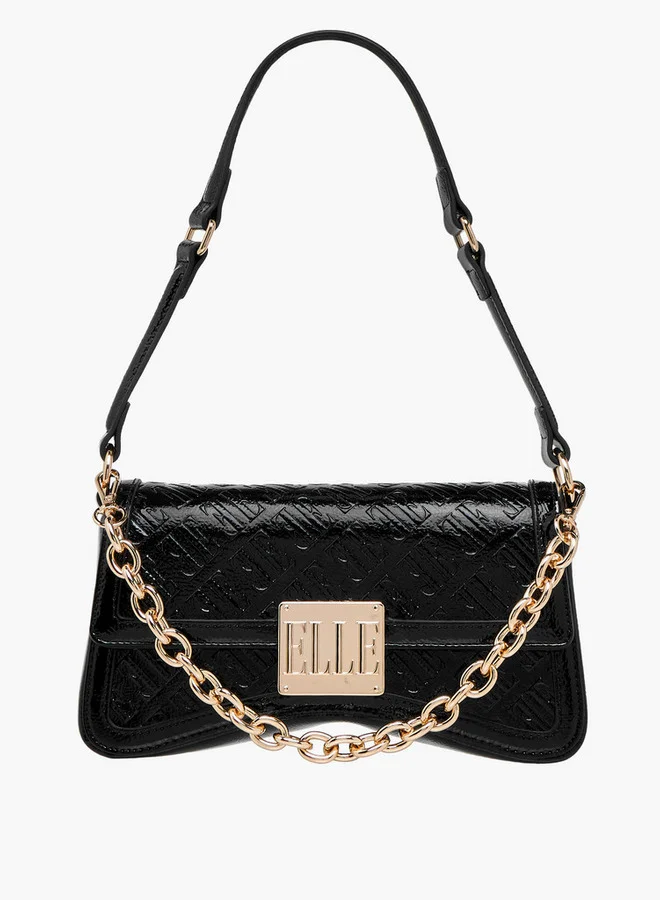 ELLE Monogram Embossed Shoulder Bag with Button Closure