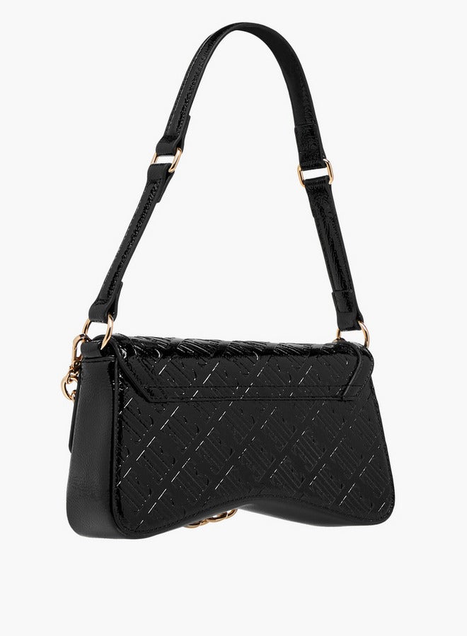 ELLE Monogram Embossed Shoulder Bag with Button Closure - Image 4