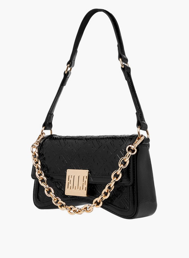 ELLE Monogram Embossed Shoulder Bag with Button Closure - Image 3