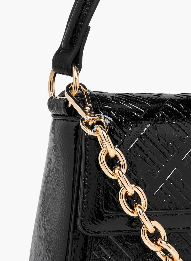 ELLE Monogram Embossed Shoulder Bag with Button Closure