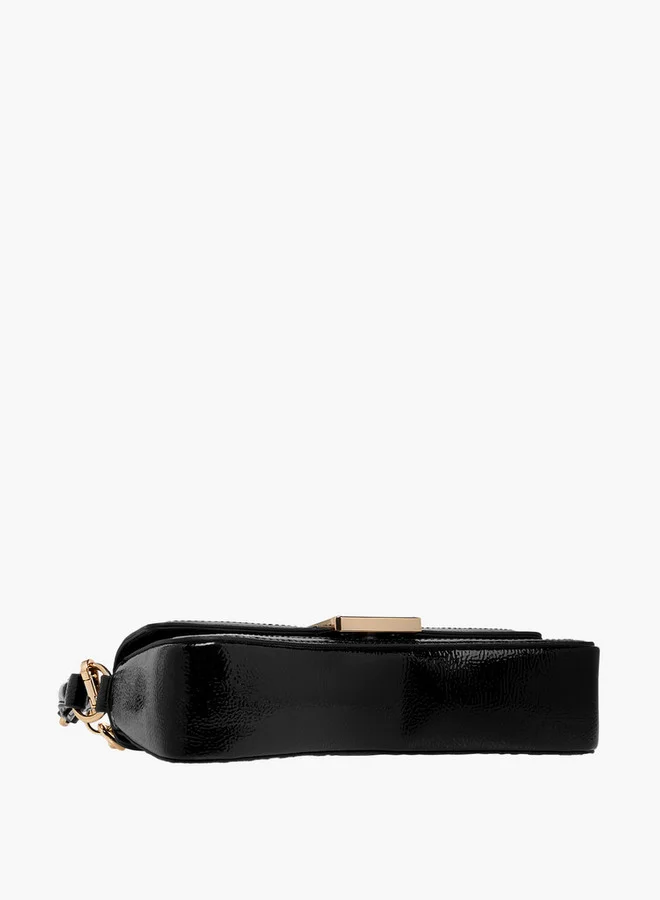 ELLE Monogram Embossed Shoulder Bag with Button Closure