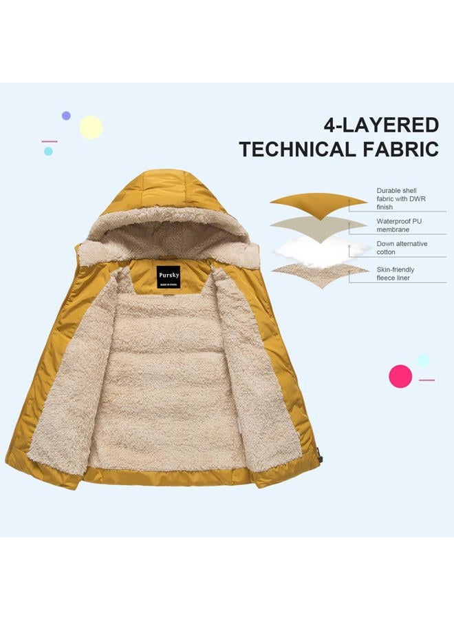 Pursky Girl's and Boy's Hooded Warm Puffer Vest Outerwear Soft Flannel Lined Insulation Waistcoat, Yellow, 10-12 Years - Image 3