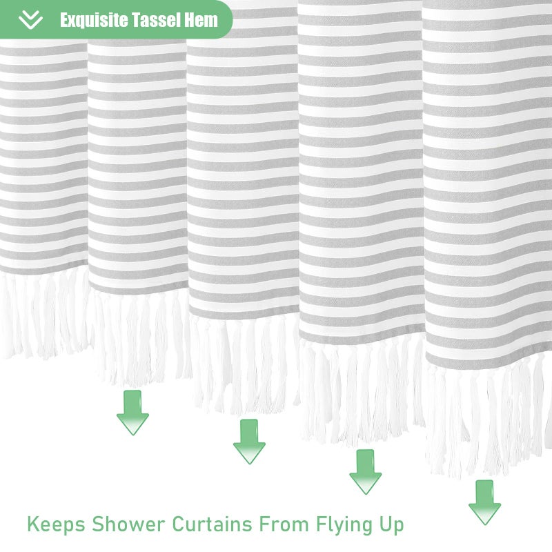 Dynamene الستائر دش طويلة دش طويلة 84 بوصة مزرعة طويلة بوهو مخطط شريط شرابة الستائر دش الحمام الطويل بوهيميان الستار القماش الدش الستار مع السنانير الرمادية 72x84 - Image 3