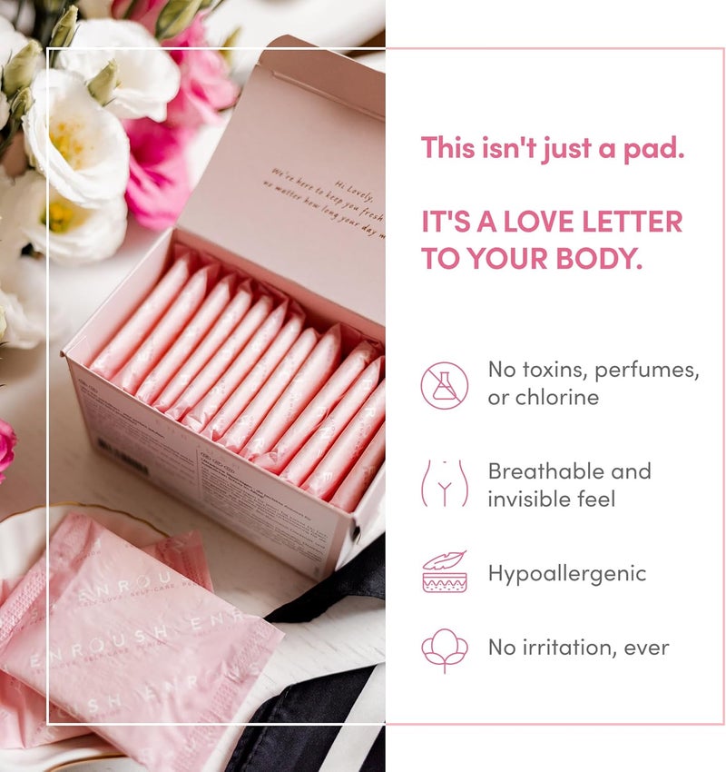 ENROUSH Organic Cotton Pads - Night, Sanitary, Protection, Hypoallergenic, Breathable, Absorbent, No Chemicals, No Leaks - 8pcs - Image 3