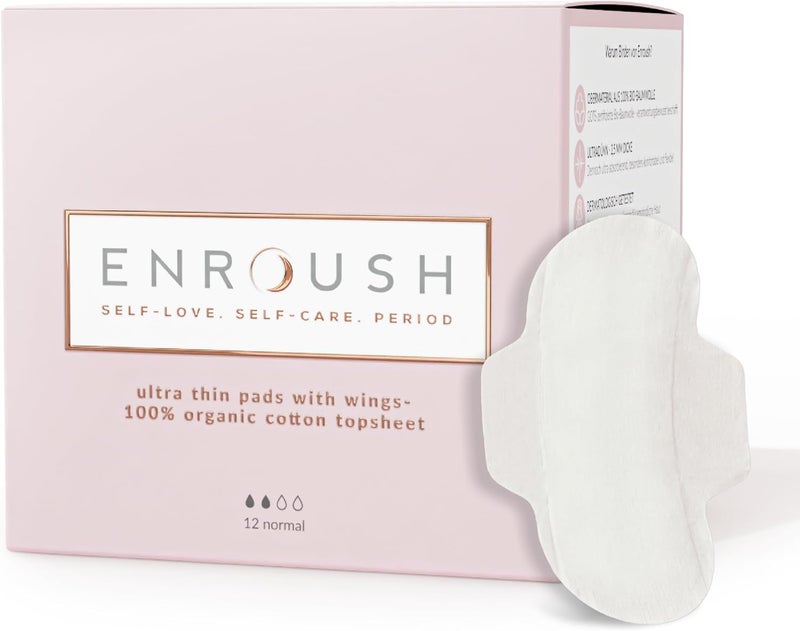 ENROUSH Organic Cotton Pads - Night, Sanitary, Protection, Hypoallergenic, Breathable, Absorbent, No Chemicals, No Leaks - 8pcs - Image 1