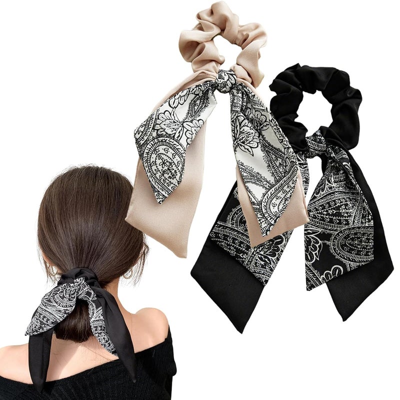 Melodio 2 Pcs Fluttering Flower Hair Ring Satin Hair Rope Fashion Bow Hair Rope Hair Accessories - Image 1
