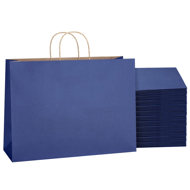 SHOPDAY Navy Blue Paper Bags with Handles 16x6x12 25 Pack Large Kraft Paper Bags Bulk Tote Bag Shopping Bags Paper Gift Bags Retail Bag Merchandise Bags for Grocery Business Takeouts - Image 2