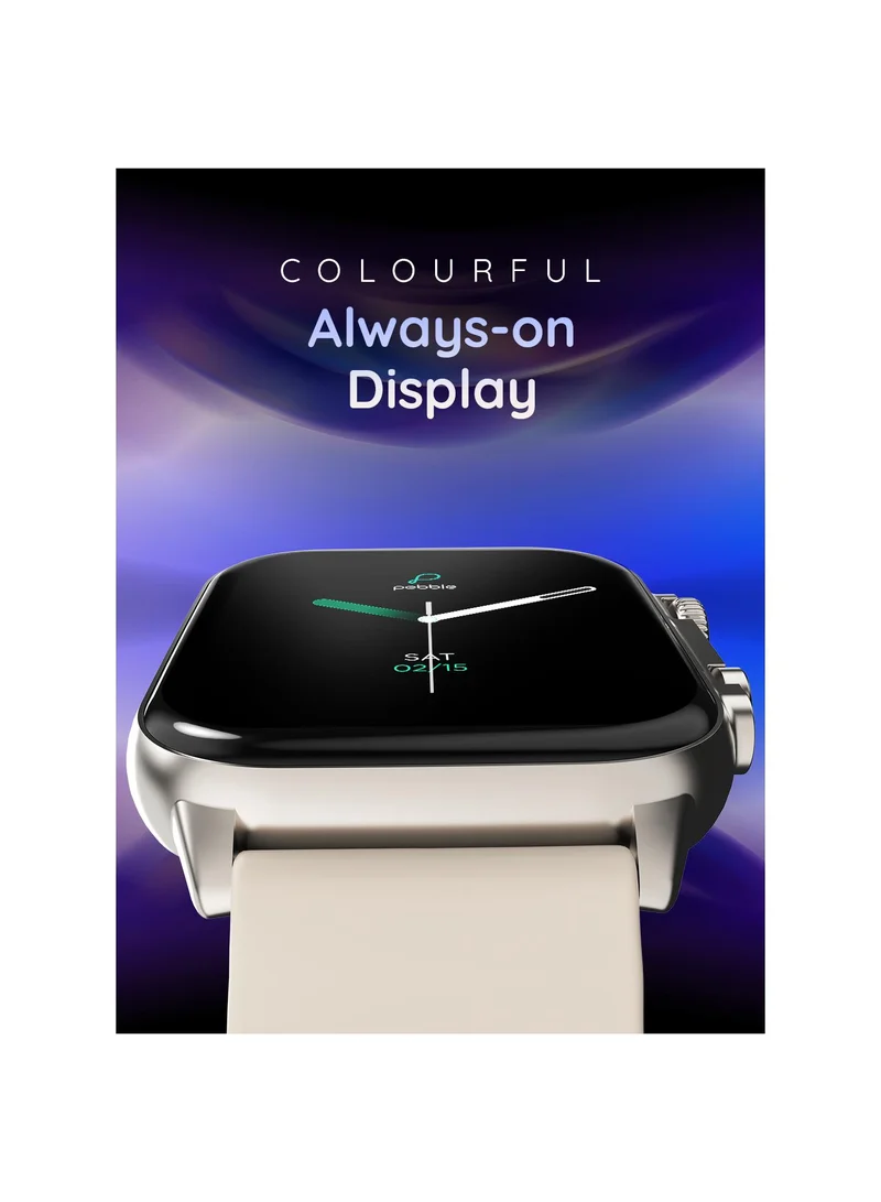 بيبل Astra 1.96" AMOLED Smartwatch for Men and Women, Always On Display, Bluetooth Calling, Voice Assistant, Heart Rate Monitoring, SpO2, Multi-Sports Modes, Starlight Grey