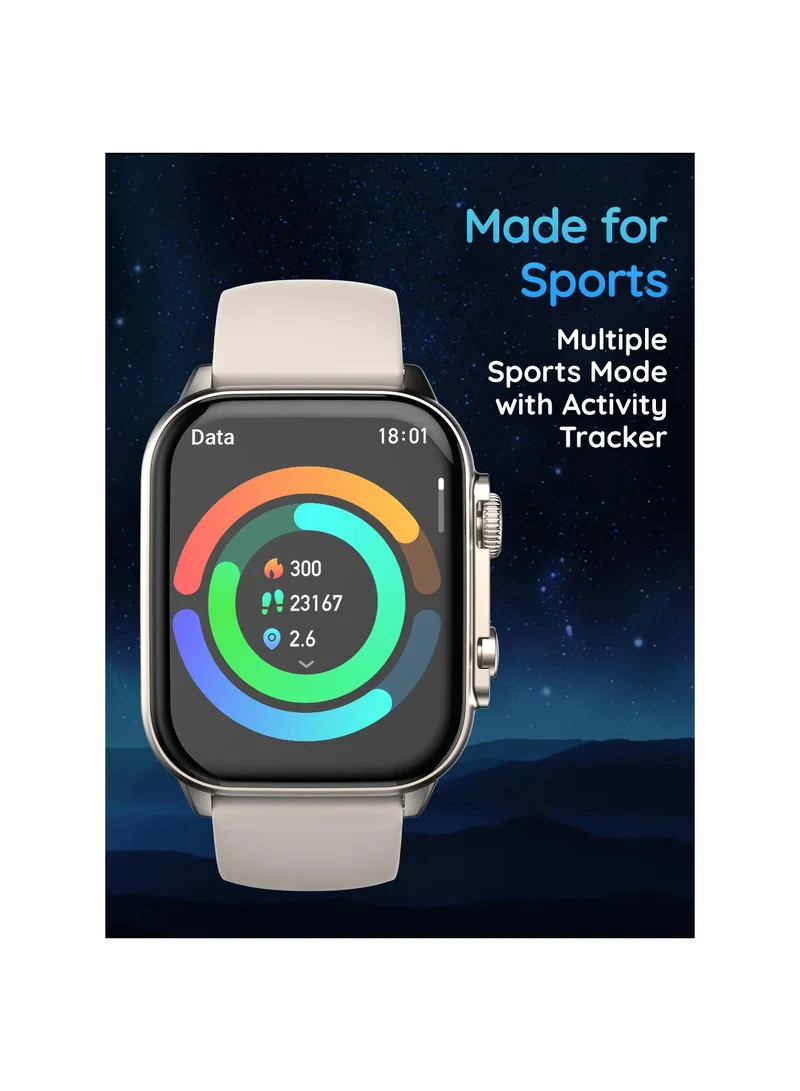 بيبل Astra 1.96" AMOLED Smartwatch for Men and Women, Always On Display, Bluetooth Calling, Voice Assistant, Heart Rate Monitoring, SpO2, Multi-Sports Modes, Starlight Grey