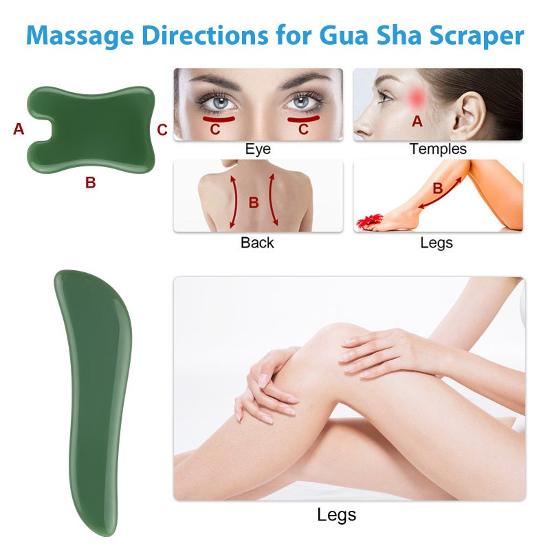 Green Jade Gua Sha Massage Tools - Ergonomic Multi-Use Relaxation Wellness Tools for Facial Neck Body Muscle Pain Relief Skin Tightening - Image 2