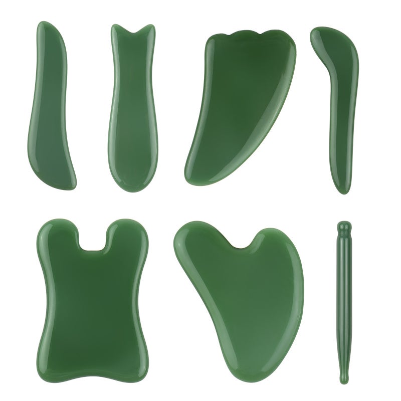 Green Jade Gua Sha Massage Tools - Ergonomic Multi-Use Relaxation Wellness Tools for Facial Neck Body Muscle Pain Relief Skin Tightening - Image 1