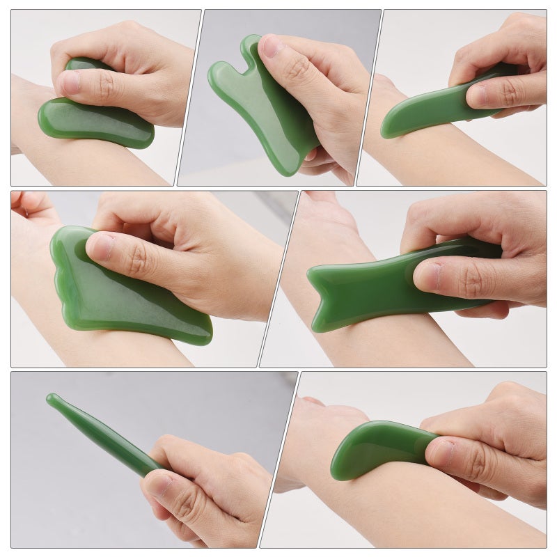 Green Jade Gua Sha Massage Tools - Ergonomic Multi-Use Relaxation Wellness Tools for Facial Neck Body Muscle Pain Relief Skin Tightening - Image 5